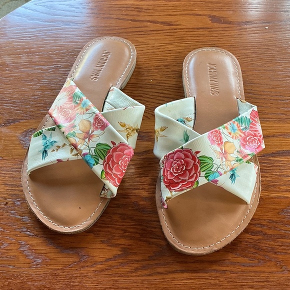 Johnny Was Andra Floral Cross Band Sandals Sz 7 EUC - Picture 1 of 6